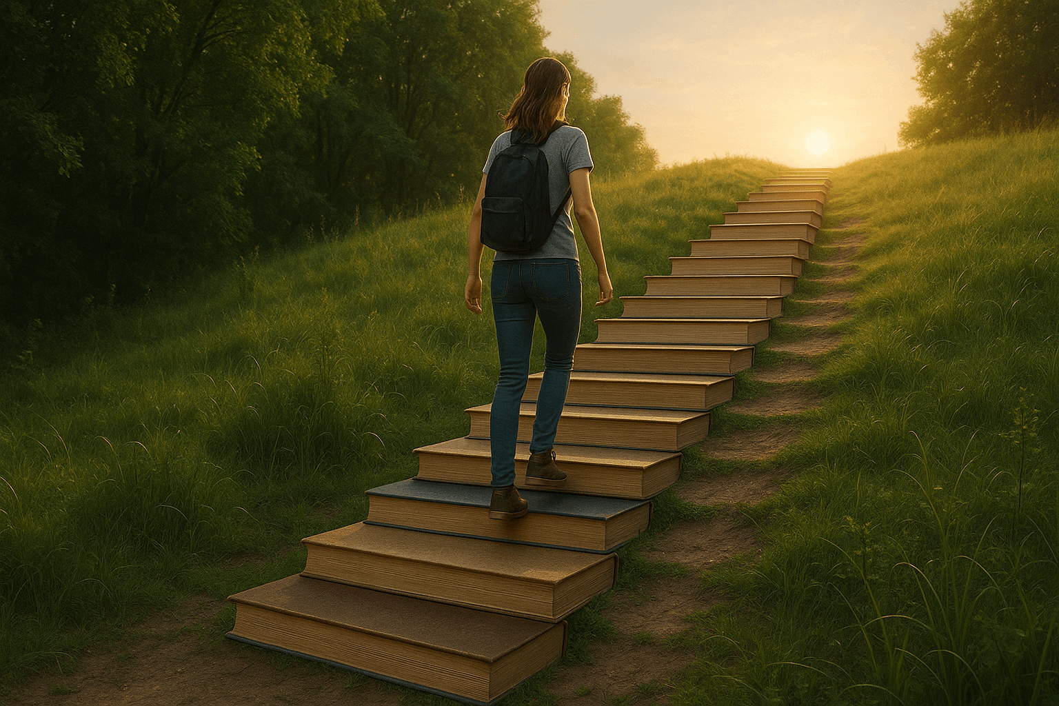 Studentin auf einem Lernpfad