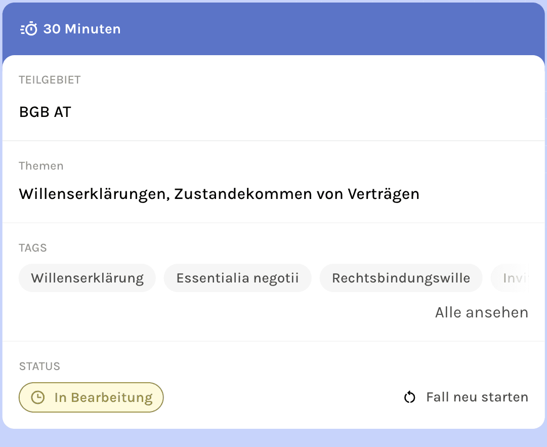 Fallheader eines Lernpfades zum Zivilrecht