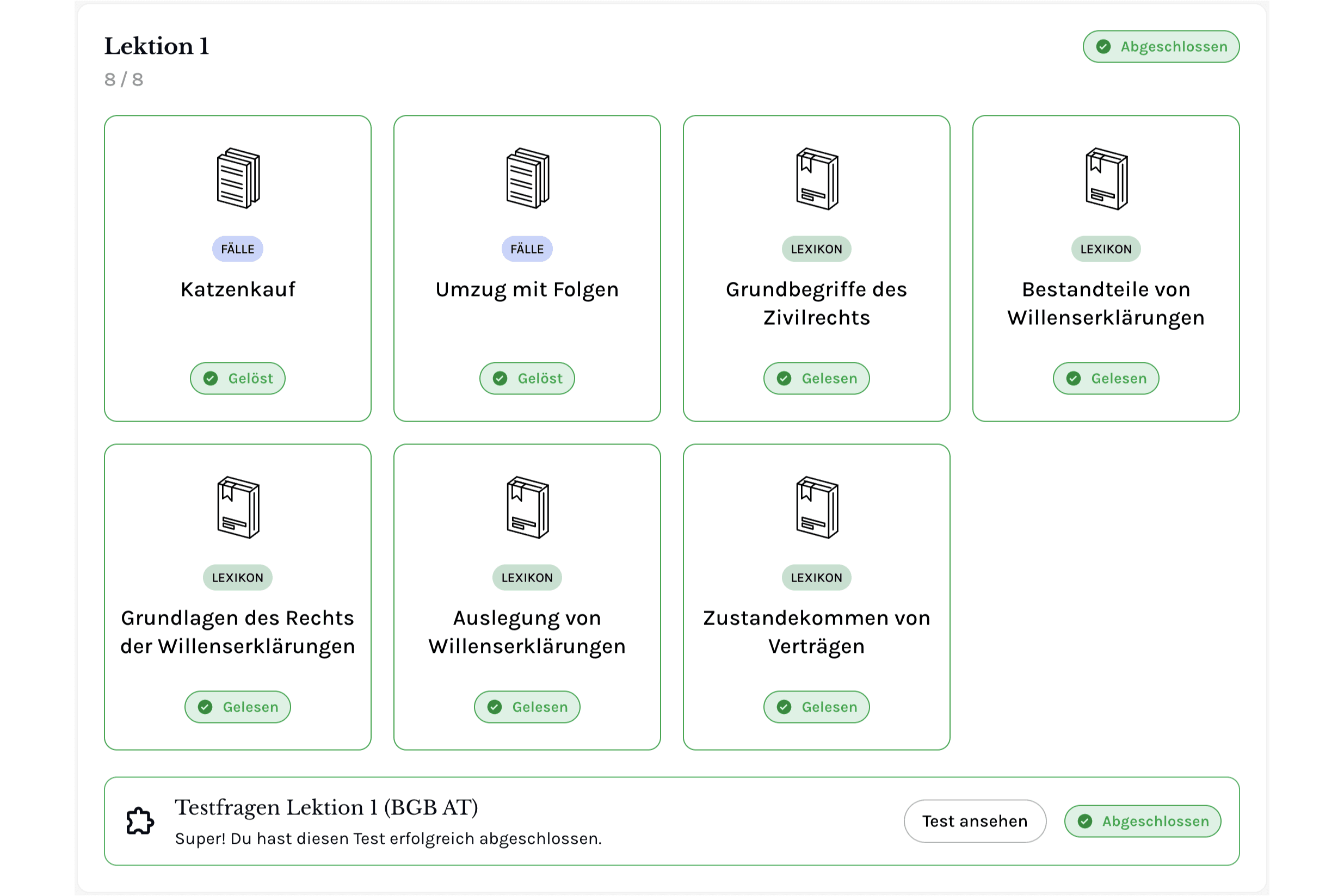 Lektion eines Lernpfades zum Zivilrecht